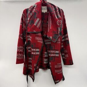 BB Dakota Southwestern Aztec Waterfall Cardigan Jacket Faux Leather Small Coat